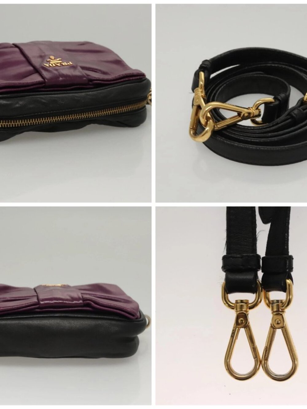 PRADA ribbon Shoulder Bag Leather Purple Gold - Picture 16 of 16